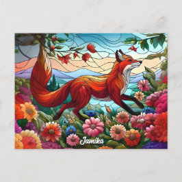 Carte Postale Verre tendu Look Renard rouge et fleurs