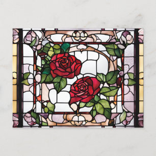 Carte Postale Verre tendu Roses rouges Mosaïque florale