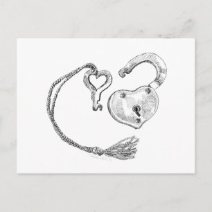 Carte Postale Verrouillage du coeur et clé