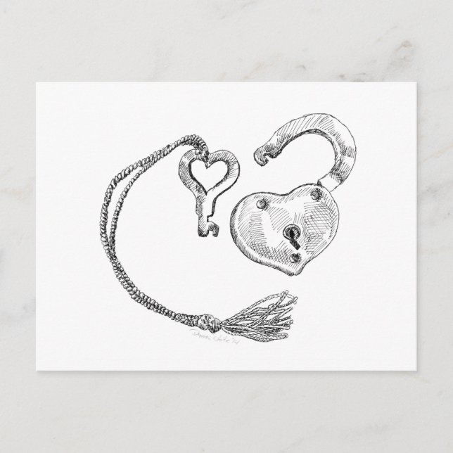 Carte Postale Verrouillage du coeur et clé (Devant)