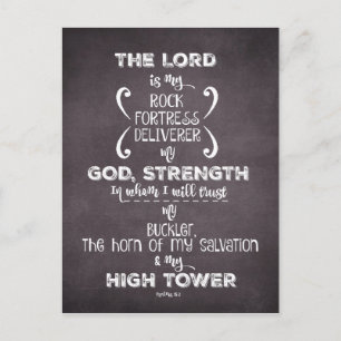 Carte Postale Verse de la Bible des Psaumes : Rocher et Tour hau