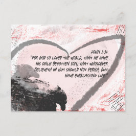 Carte Postale Verse de la Bible Jean 3:16 Coeur de Grunge