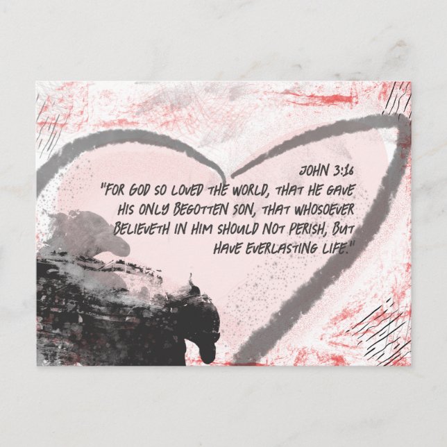 Carte Postale Verse de la Bible Jean 3:16 Coeur de Grunge (Devant)