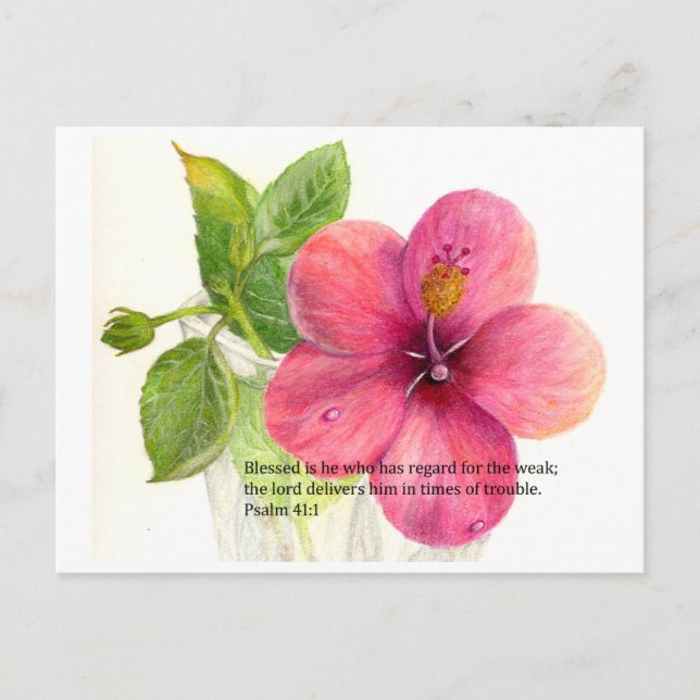 Carte Postale verset biblique avec une fleur "Hibiscus" (Devant)