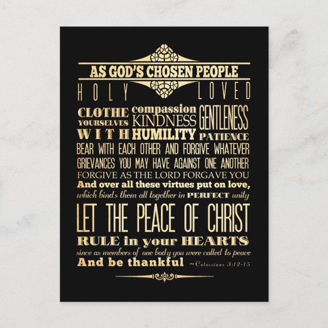 Carte Postale Verset biblique biblique - Colossiens 3:12-13 (Devant)
