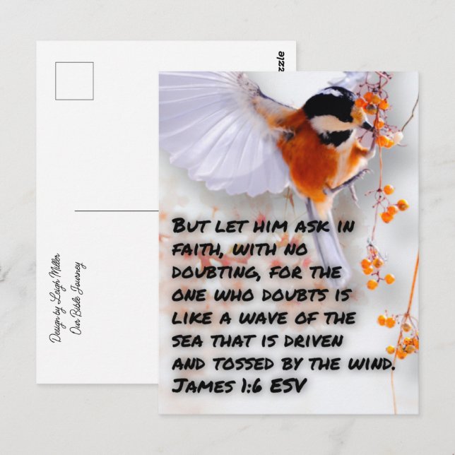 Carte postale verset biblique Jacques 1:6 (Devant / Derrière)