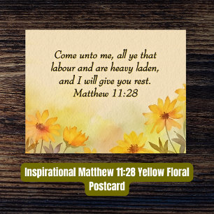 Carte Postale Verset biblique Matthieu 11:28 Fleurs jaunes