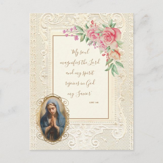 Carte Postale Verset de l'Écriture Sainte Vierge Marie Floral (Devant)