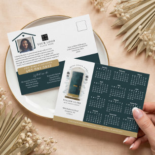 Carte Postale Vert aquarelle Porte Immobilier Calendrier 2025