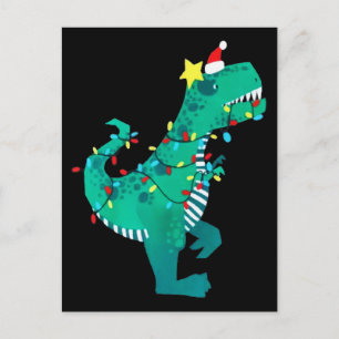 Carte Postale Vert arc-en-ciel Dinosaur Rocher Noël hiver