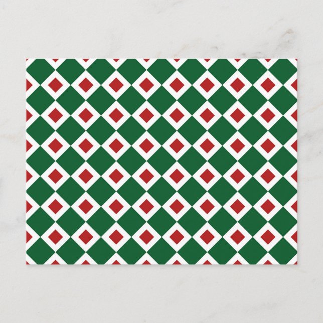 Carte Postale Vert, Blanc, Diamant Rouge Motif (Devant)