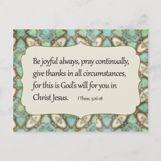 Carte Postale Vert et Motif Brown Soyez Joyeux Bible Verse (Devant)