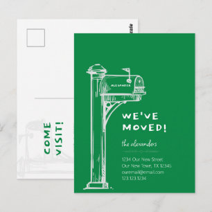 Carte Postale Vert Nous Avons Déménagé Boîte aux Lettres Déménag