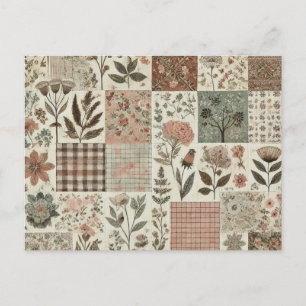 Carte Postale Vert Patchwork rose rose Floral Design Quilé
