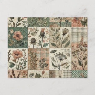 Carte Postale Vert Patchwork rose rose Floral Design Quilé