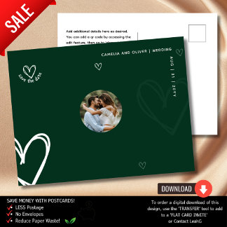 Carte Postale Vert PHOTO Enregistrez la date | Qualité minimale