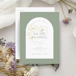 Carte Postale Vert sage | Boho Arch Gold Floral Mariage