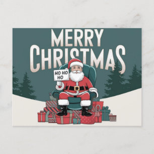 Carte Postale Vert vintage Joyeux Noël Père Noël ho ho ho ho