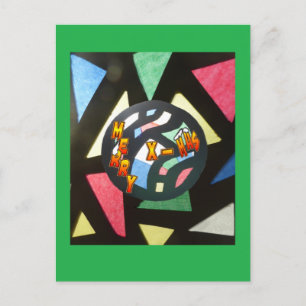 Carte postale verte du Motif en verre de Noël