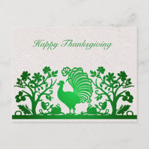 Carte postale verte Thanksgiving Turkey Floral