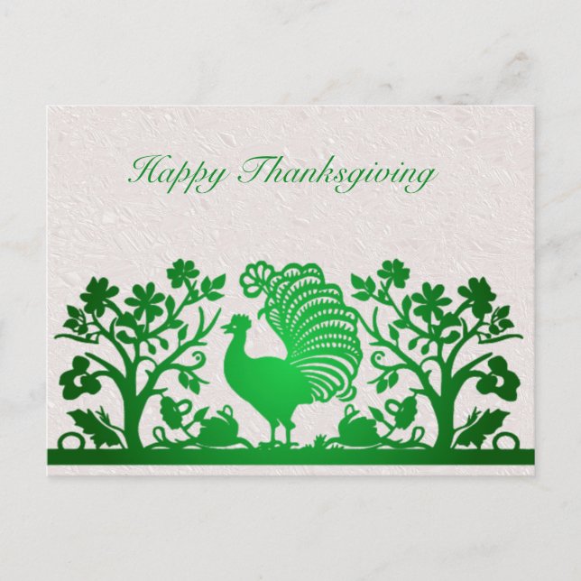 Carte postale verte Thanksgiving Turkey Floral (Devant)