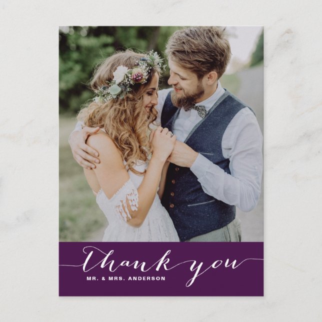 Carte postale verticale Mariage de script violet (Devant)
