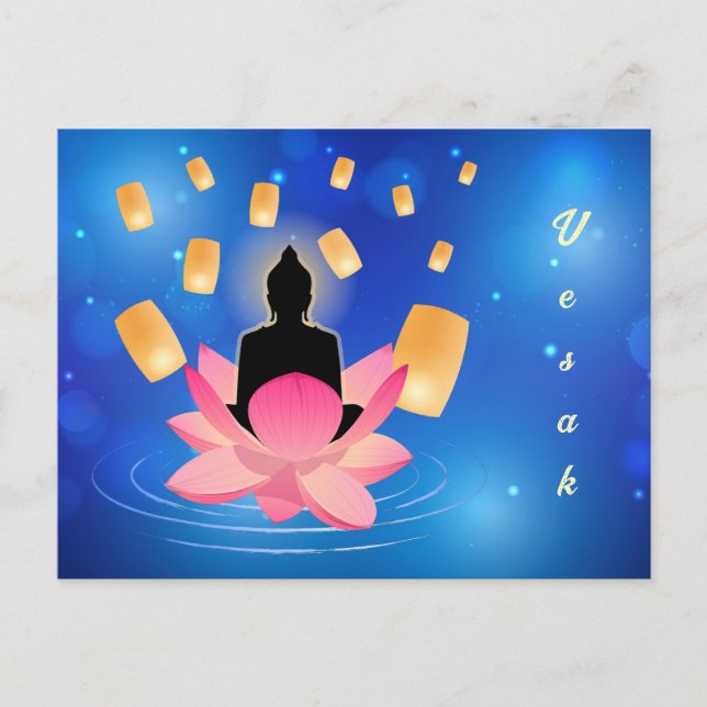 Carte Postale Vesak Day Bouddha sur Lanterne de Lotus Vaisakha (Devant)