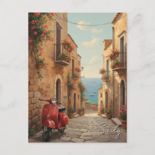 Carte Postale Vespa en Sicile Italie