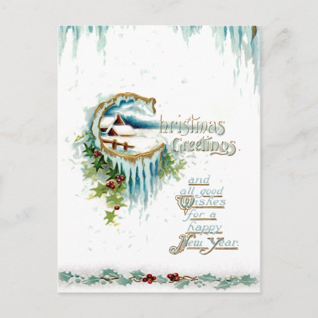 Carte Postale Vêtements de Noël hivernaux avec frontière Holly (Devant)