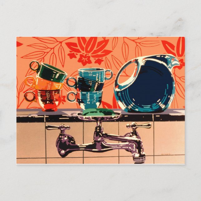 Carte Postale Vêtements de table et évier de cuisine (Devant)