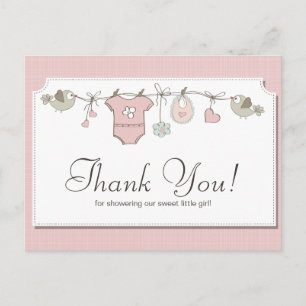 Carte Postale Vêtements Rose Bébé Mignons   Remerciements pour B