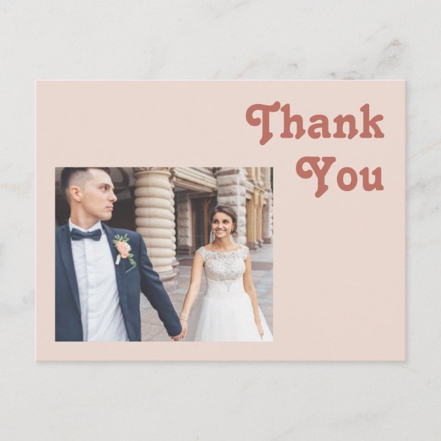 Carte Postale Vibes rétro simples | Merci Mariage rose (Devant)