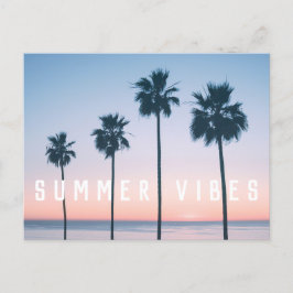 Carte Postale Vibes tropicales d'été rose et bleu Palm Tree couc