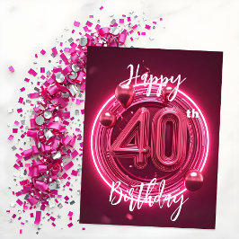 Carte Postale Vibrant Chic Néon Rose 40e Anniversaire