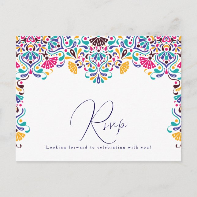 Carte Postale Vibrant mexicaine Fiesta Style Mariage arc-en-ciel (Devant)