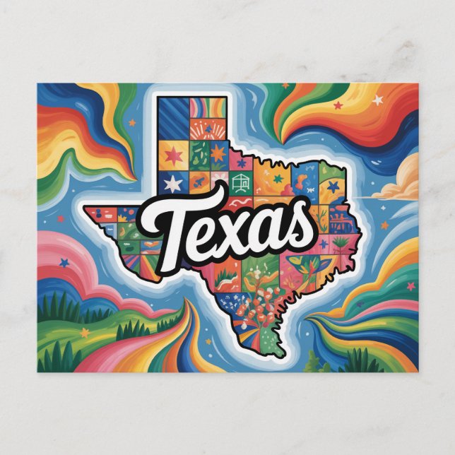 Carte Postale Vibrant Texas Conceptual Map Art (Devant)