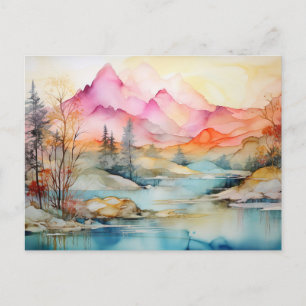 Carte postale vibrante de lac de montagne à l'aqua