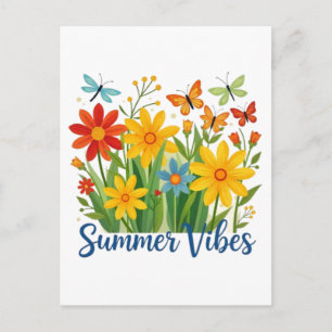 Carte Postale Vibrations d'été Floral avec Papillons