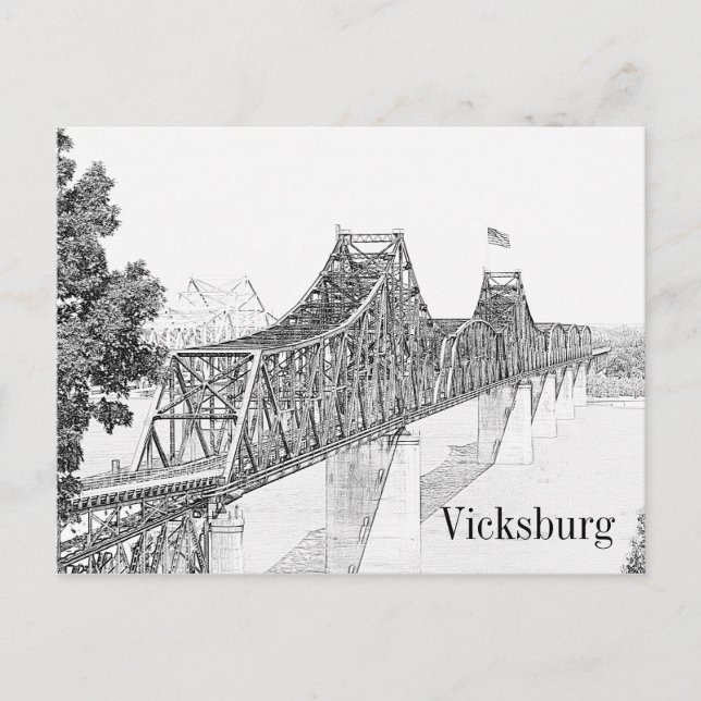 Carte Postale Vicksburg, Mississippi River Bridge croquis (Devant)