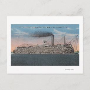 Carte Postale Vicksburg, MS - Vue du bateau avec du coton à bord