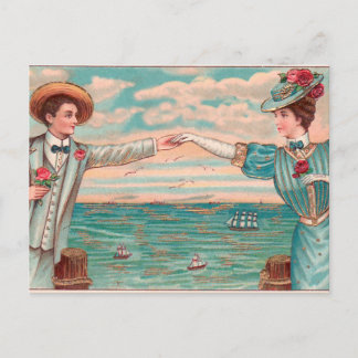 Carte Postale Victorian Beach Love Dressy Ocean Mariage Couple