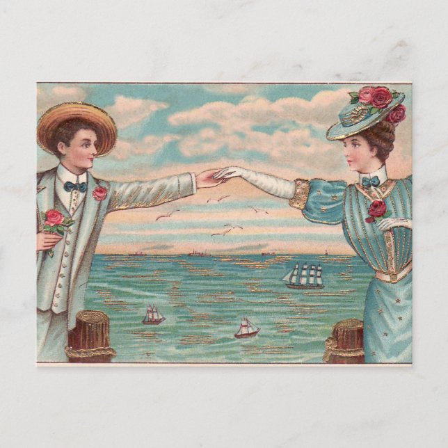 Carte Postale Victorian Beach Love Dressy Ocean Mariage Couple (Devant)