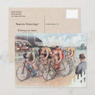 Carte postale Victorian Bicycle Race Watercolor Ho
