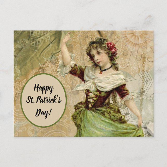 Carte Postale Victorian Dancing Girl in Green St. Patrick's Day (Devant)
