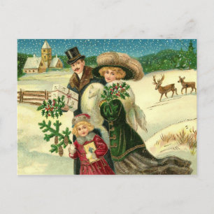 Carte Postale Victorian Famy in the snow Christmas scene