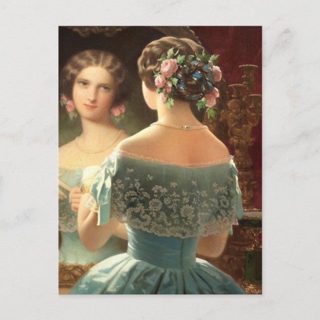 Carte Postale Victorian Femme Miroir, Papier Semi  (Devant)
