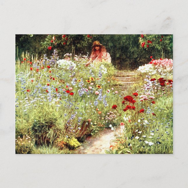Carte Postale Victorian Girl in the Flower Garden (Devant)