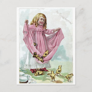 Carte Postale Victorian Girl portant des poussins en robe