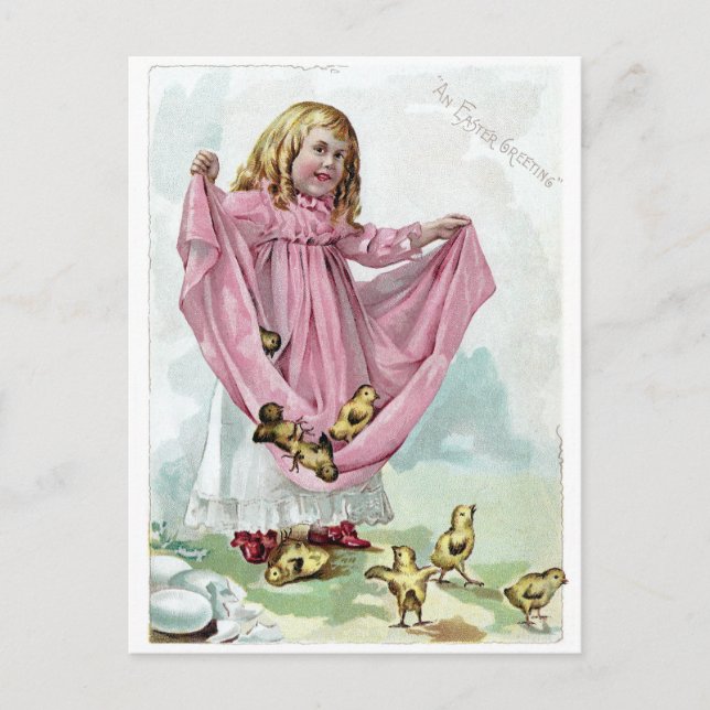 Carte Postale Victorian Girl portant des poussins en robe (Devant)