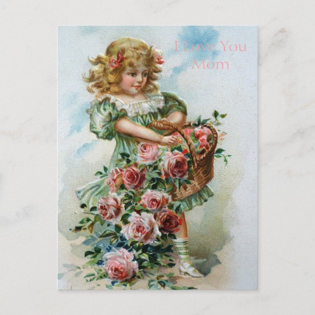 Carte Postale Victorian Girl Rose anglais Love Mom Gardens (Devant)